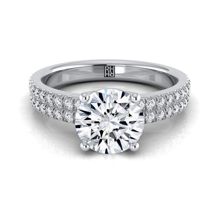 Round Brilliant, Double Row Micro-Set Pavé, in 18K White Gold, pave setting | RockHer