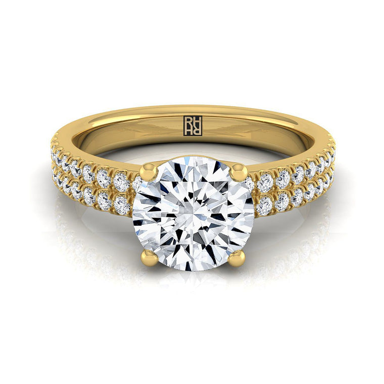 The Gwen Double Row Micro Set Pavé Round Engagement Ring Setting in 18K Yellow Gold