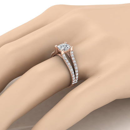 Split Shank Pavé Cushion, in 14K Rose Gold – detail view | RockHer
