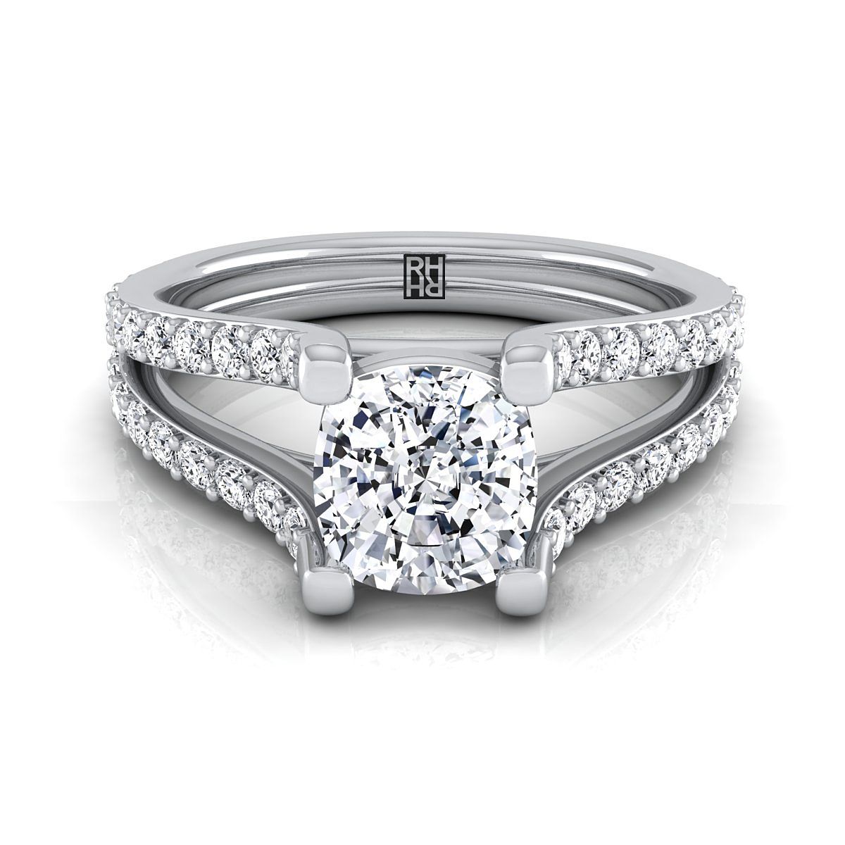 The Presley cushion engagement ring setting in 18K White Gold | RockHer