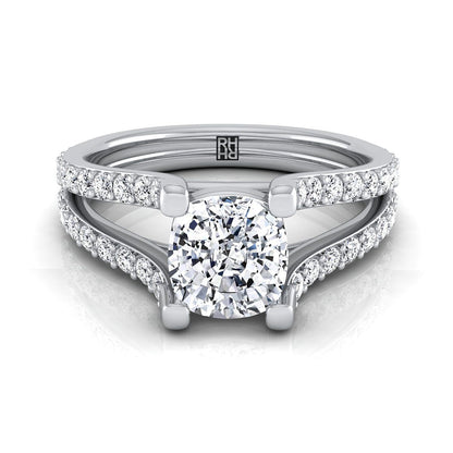 Split Shank Pavé Cushion, in 18K White Gold | RockHer