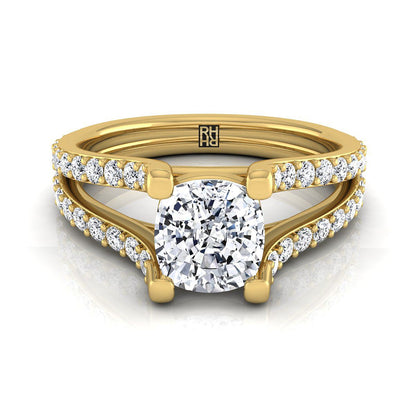 Split Shank Pavé Cushion, in 18K Yellow Gold | RockHer