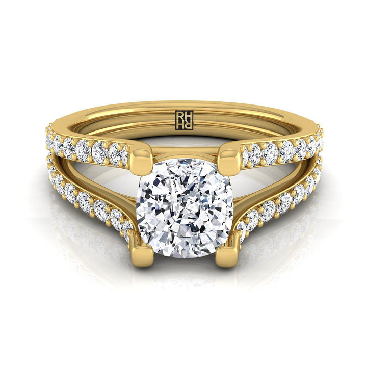 Split Shank Pavé Cushion, in 18K Yellow Gold | RockHer