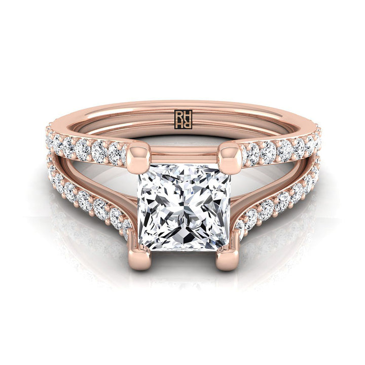 Split Shank Pavé Princess, in 14K Rose Gold | RockHer