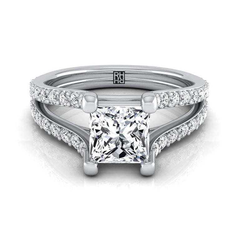 The Presley Split Shank Pavé Princess Cut Engagement Ring Setting in Platinum
