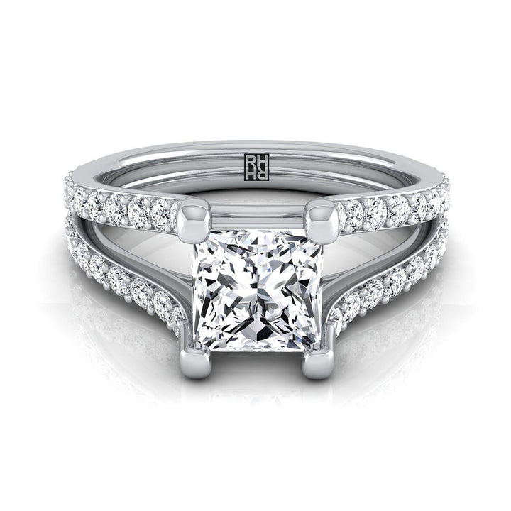 Split Shank Pavé Princess, in 18K White Gold | RockHer