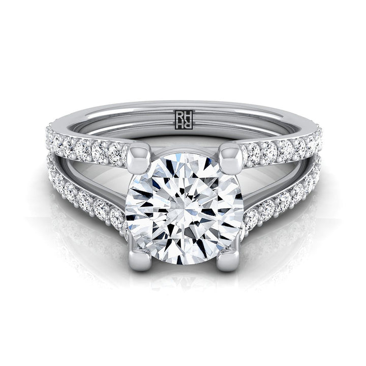 Round Brilliant, Split Shank Pavé, in 18K White Gold | RockHer