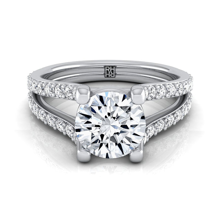 The Presley Split Shank Pavé Round Engagement Ring Setting in 18K White Gold