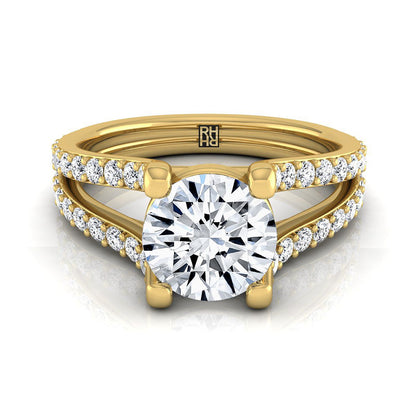 Round Brilliant, Split Shank Pavé, in 18K Yellow Gold – view 8 | RockHer