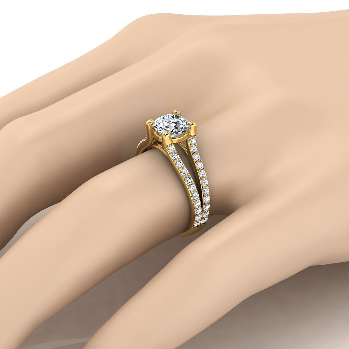 The Presley engagement ring setting, select split shank, round, 18K Yellow Gold | RockHer
