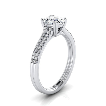 Double Row Double Prong French Pavé Cushion, in 18K White Gold, pave setting – side profile | RockHer