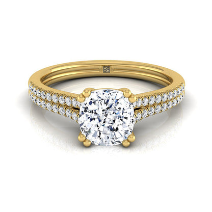 Double Row Double Prong French Pavé Cushion, in 18K Yellow Gold, pave setting | RockHer