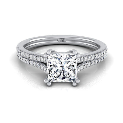 Double Row Double Prong French Pavé Princess, in Platinum, pave setting | RockHer