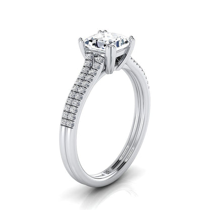 Double Row Double Prong French Pavé Princess, in 18K White Gold, pave setting – side profile | RockHer