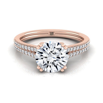 Round Brilliant, Double Row Double Prong French Pavé, in 14K Rose Gold, pave setting | RockHer