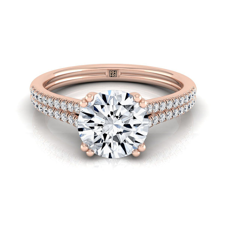 The Joss Double Row Prong French Pavé Round Engagement Ring Setting in 14K Rose Gold