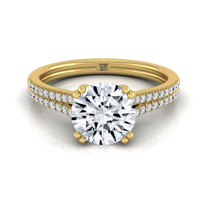 Round Brilliant, Double Row Double Prong French Pavé, in 18K Yellow Gold, pave setting | RockHer