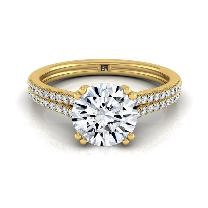 Round Brilliant, Double Row Double Prong French Pavé, in 18K Yellow Gold, pave setting | RockHer
