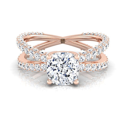 Criss Cross Open Pavé Cushion, in 14K Rose Gold, pave setting | RockHer
