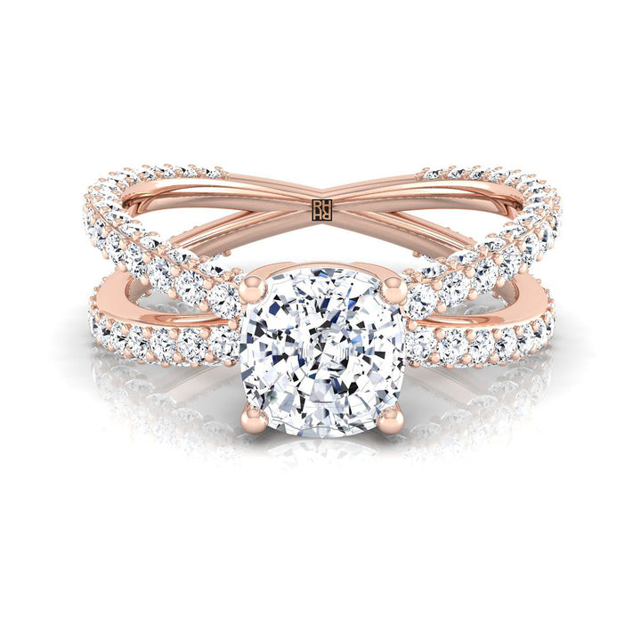 Criss Cross Open Pavé Cushion, in 14K Rose Gold, pave setting | RockHer
