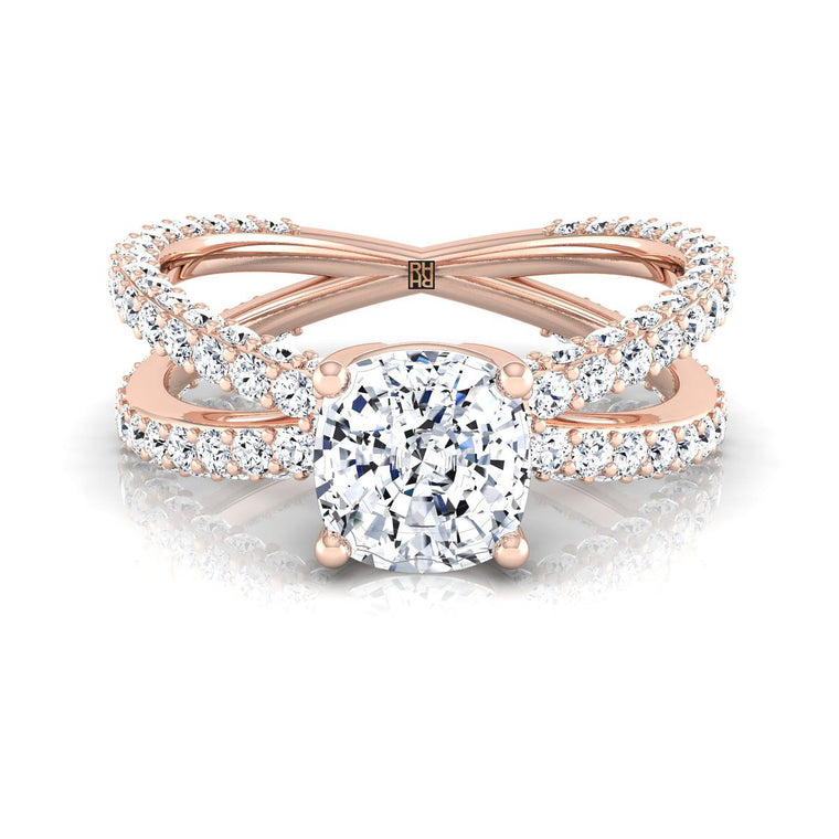 The Sadie Twisted Pavé Cushion Cut Engagement Ring Setting in 14K Rose Gold