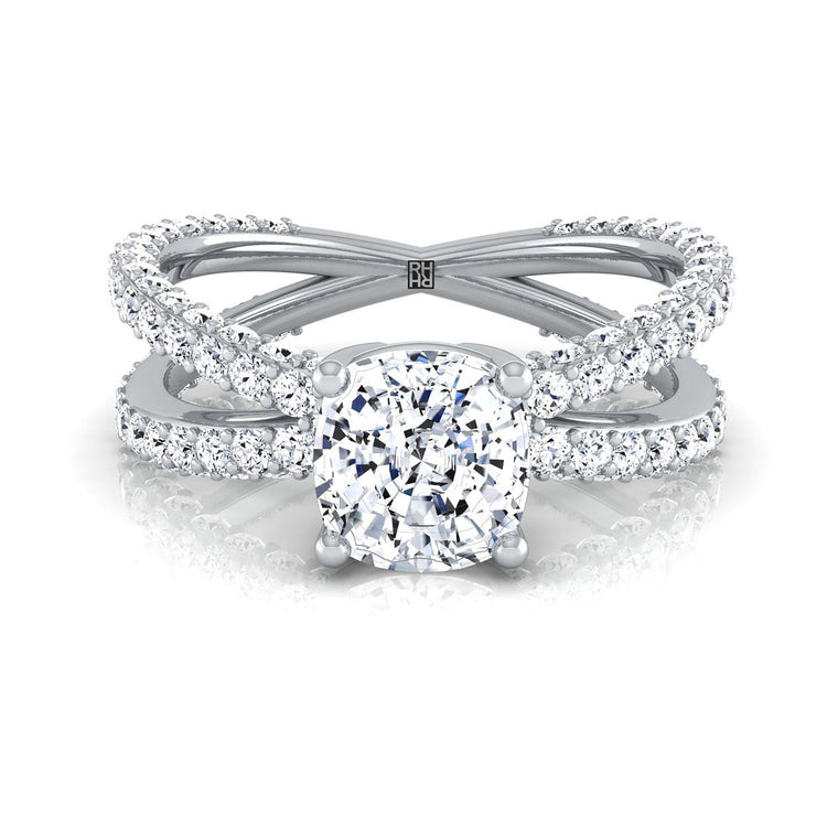 The Sadie Twisted Pavé Cushion Cut Engagement Ring Setting in Platinum