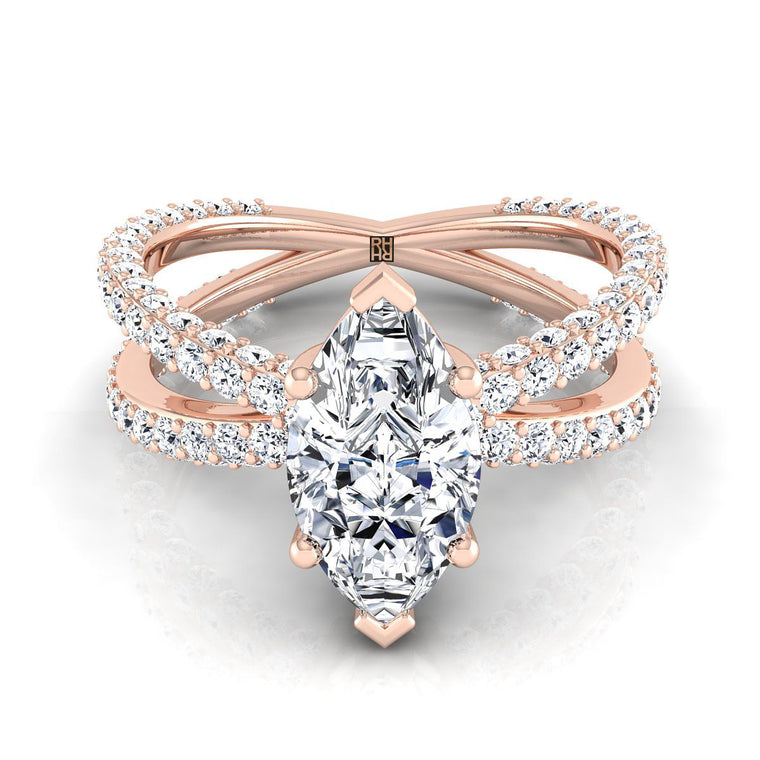 The Sadie Twisted Pavé Marquise Engagement Ring Setting in 14K Rose Gold