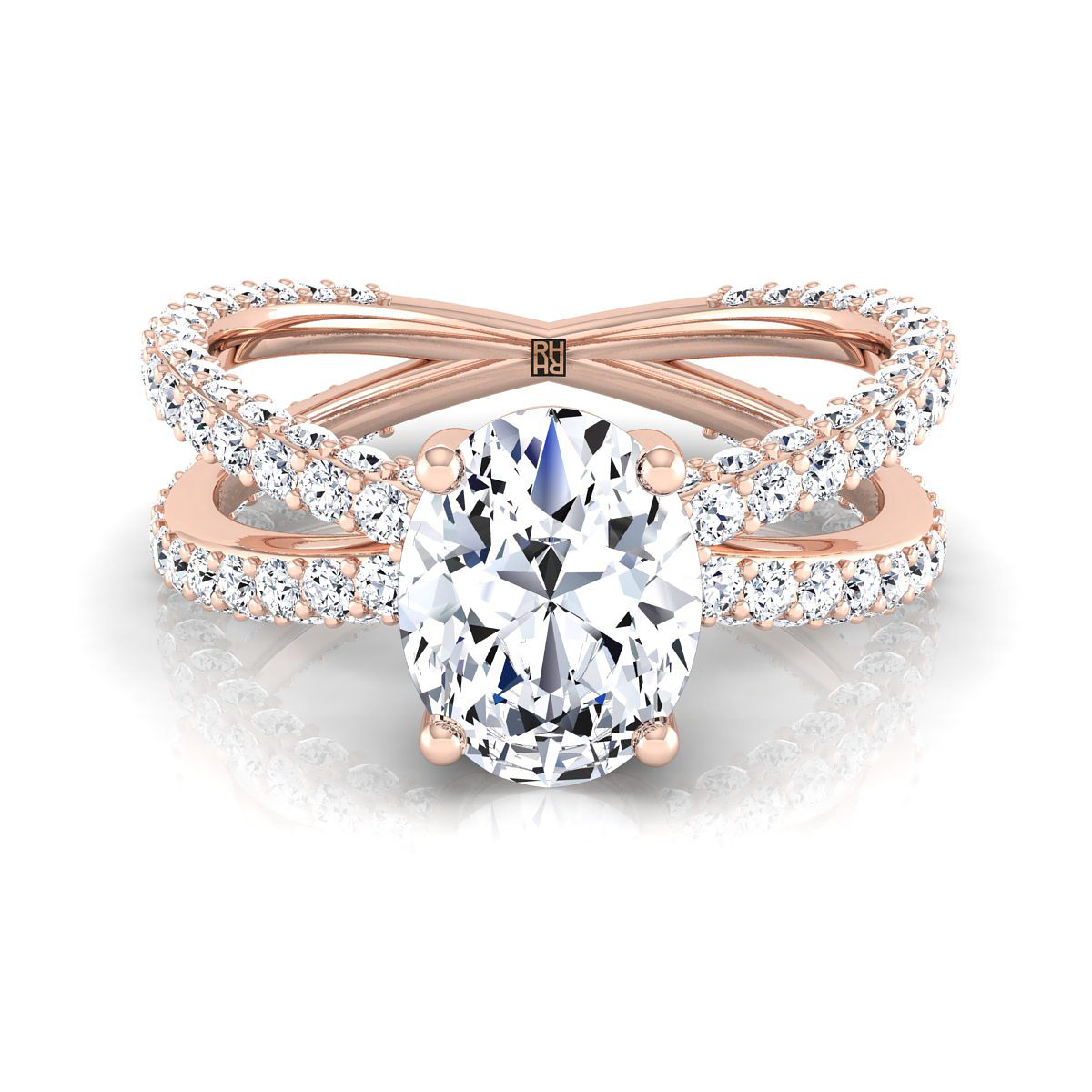 Sadie Select Twisted Pavé Oval Lab Diamond Engagement Ring in 14K Rose Gold | RockHer
