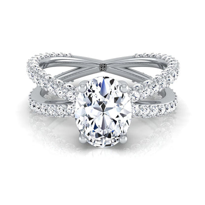 Criss Cross Open Pavé Oval, in Platinum, pave setting | RockHer