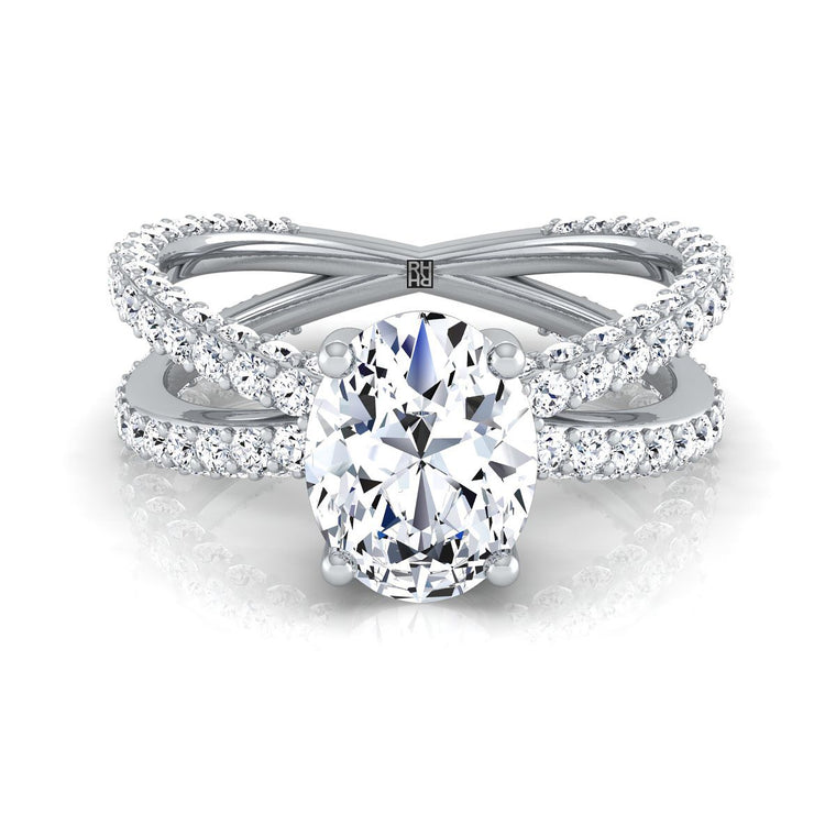 The Sadie Select Twisted Pavé Oval Lab Diamond Engagement Ring in 18K White Gold