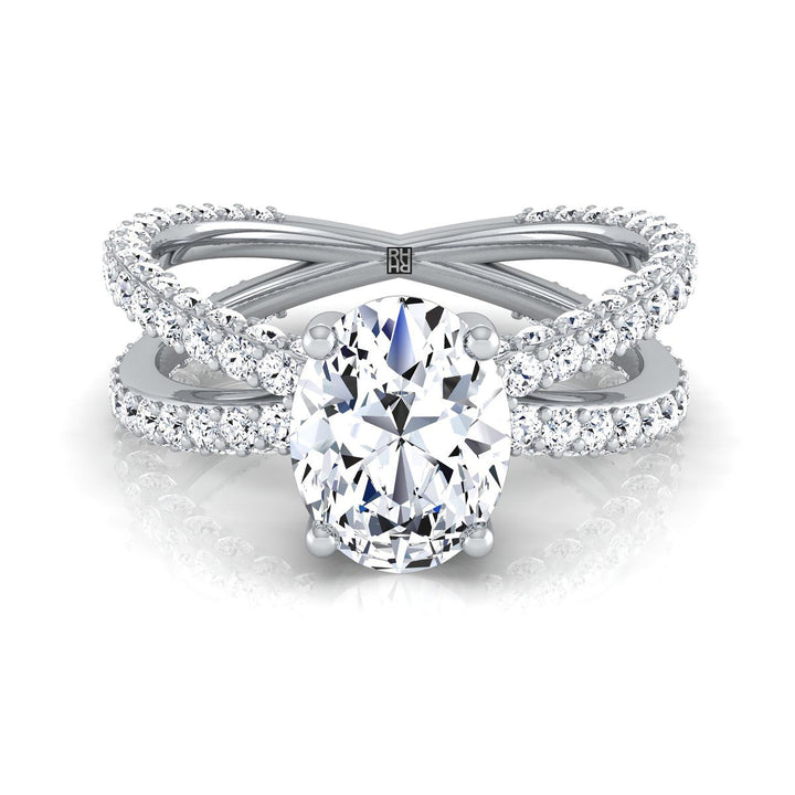 Criss Cross Open Pavé Oval, in 18K White Gold, pave setting | RockHer