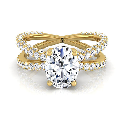Criss Cross Open Pavé Oval, in 18K Yellow Gold, pave setting | RockHer