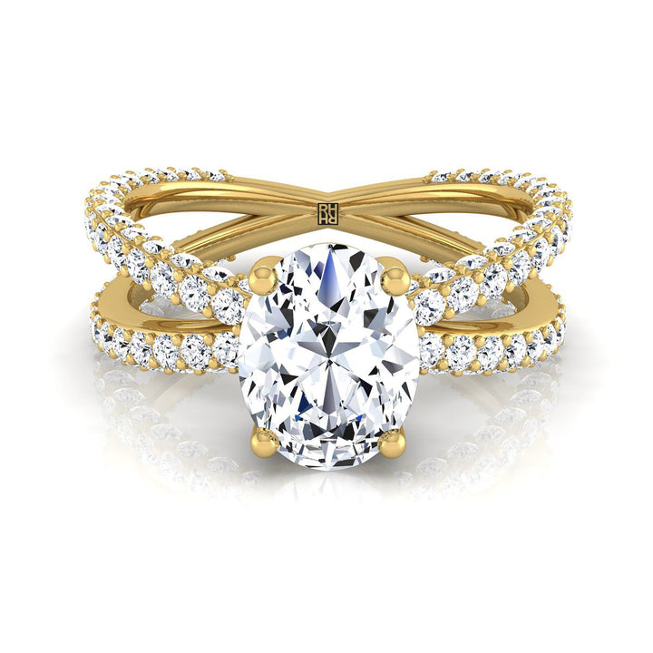Criss Cross Open Pavé Oval, in 18K Yellow Gold, pave setting | RockHer