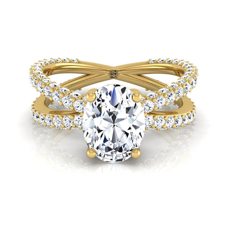 The Sadie Twisted Pavé Oval Engagement Ring Setting in 18K Yellow Gold