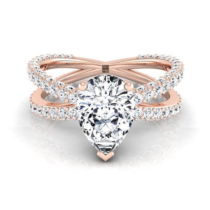 Criss Cross Open Pavé Pear Shape, in 14K Rose Gold, pave setting | RockHer