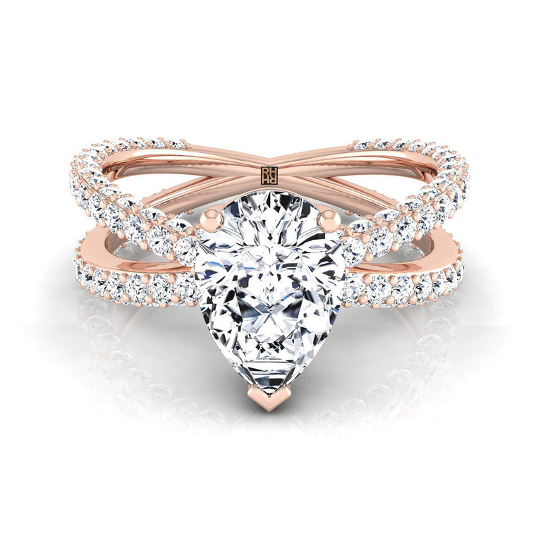 The Sadie Twisted Pavé Pear Engagement Ring Setting in 14K Rose Gold