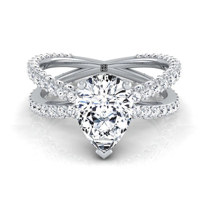 Criss Cross Open Pavé Pear Shape, in Platinum, pave setting | RockHer