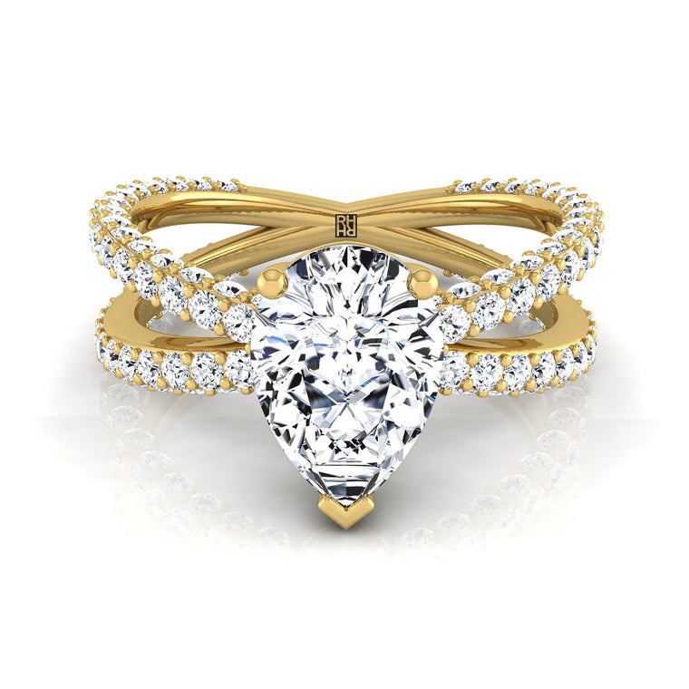 The Sadie Select Twisted Pavé Pear Lab Diamond Engagement Ring in 18K Yellow Gold
