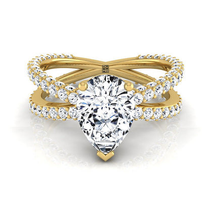 Criss Cross Open Pavé Pear Shape, in 18K Yellow Gold, pave setting | RockHer