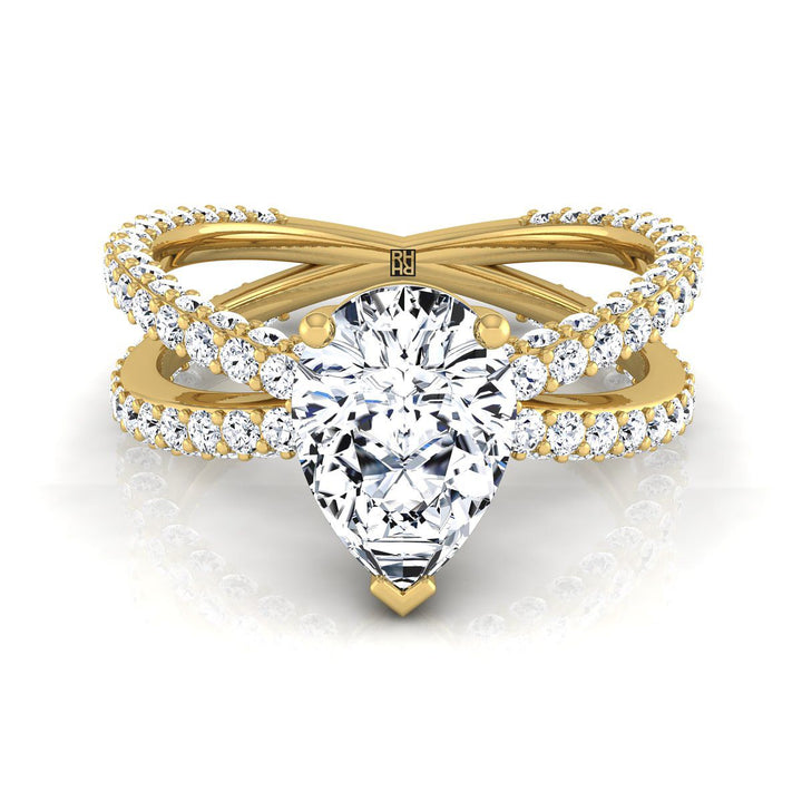 Criss Cross Open Pavé Pear Shape, in 18K Yellow Gold, pave setting | RockHer
