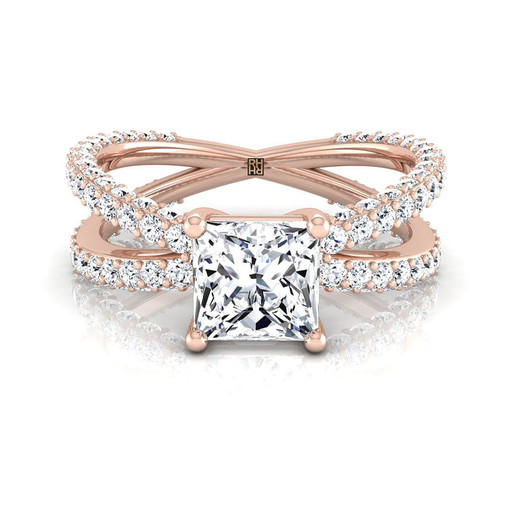 Criss Cross Open Pavé Princess, in 14K Rose Gold, pave setting | RockHer