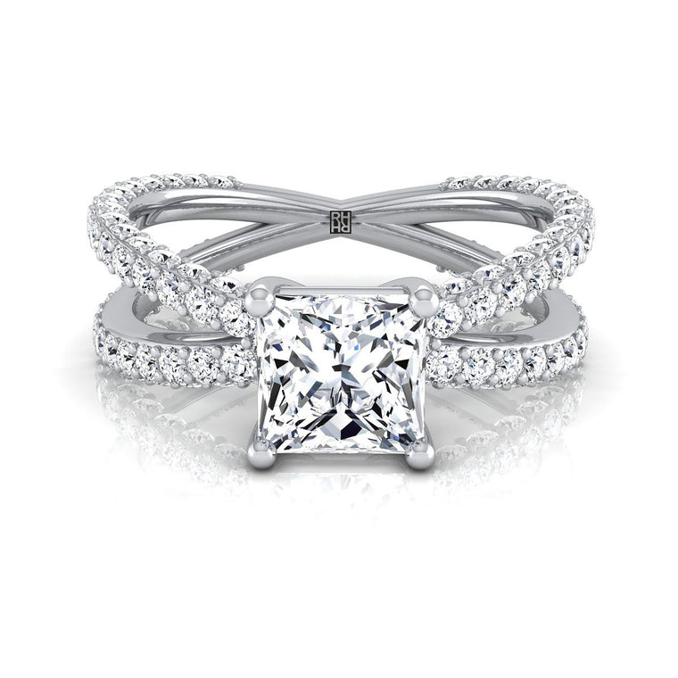 The Sadie Twisted Pavé Princess Cut Engagement Ring Setting in Platinum