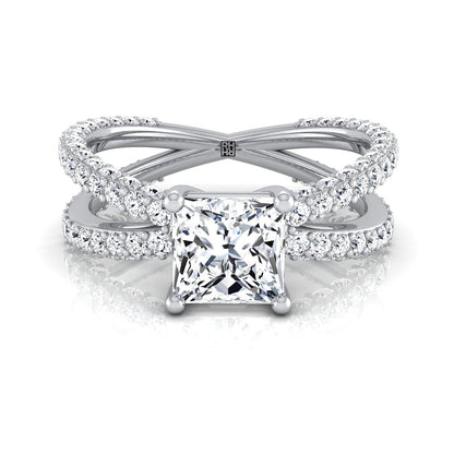 Criss Cross Open Pavé Princess, in 18K White Gold, pave setting | RockHer