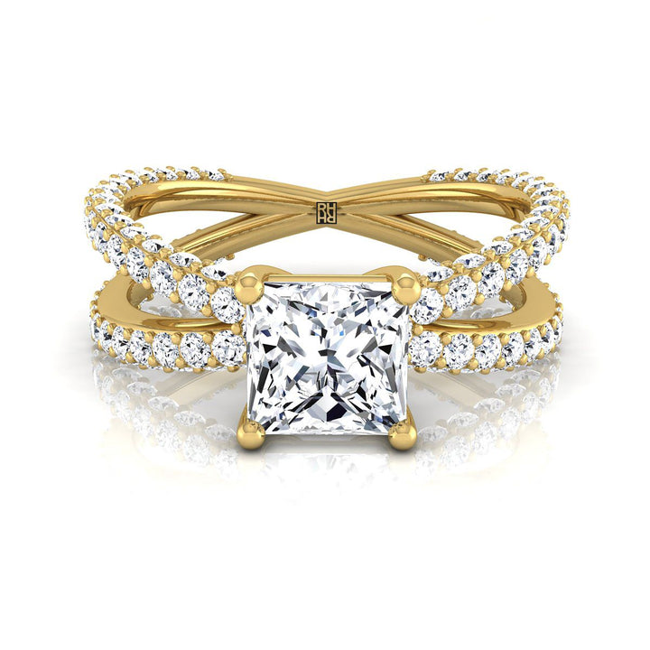 Criss Cross Open Pavé Princess, in 18K Yellow Gold, pave setting | RockHer