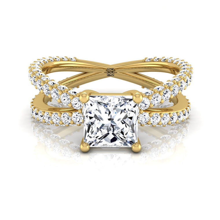 The Sadie Twisted Pavé Princess Cut Engagement Ring Setting in 18K Yellow Gold