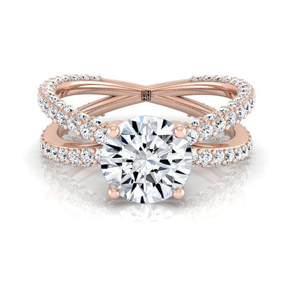 Round Brilliant, Criss Cross Open Pavé, in 14K Rose Gold, pave setting | RockHer