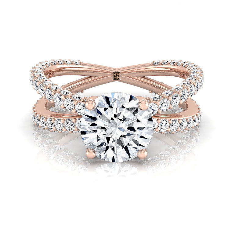 The Sadie Twisted Pavé Round Engagement Ring Setting in 14K Rose Gold