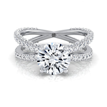 Round Brilliant, Criss Cross Open Pavé, in 18K White Gold, pave setting | RockHer