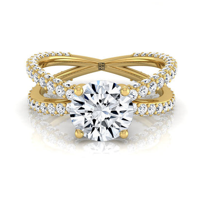 Round Brilliant, Criss Cross Open Pavé, in 18K Yellow Gold, pave setting | RockHer
