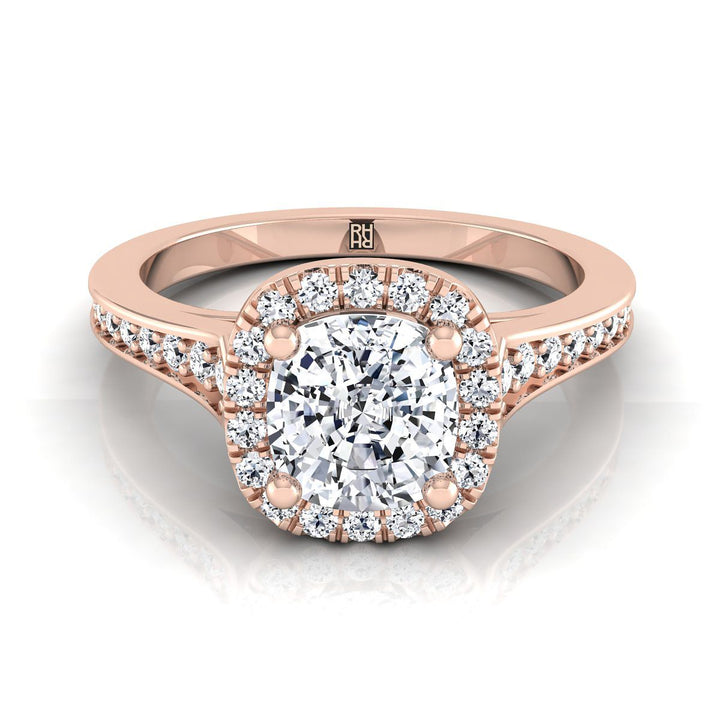 Channel Pavé Halo Cushion, in 14K Rose Gold, pave setting | RockHer